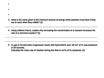 AQA 2016 Rates of Reaction Revision Questions (30 marks)