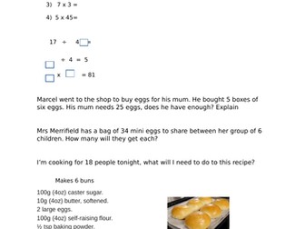 Year3 division, multiplication, word problems and missing number worksheet