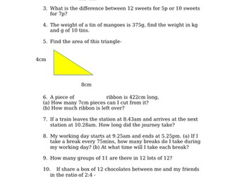 Maths worded problems y4/5/11Plus