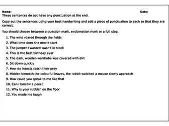 KS1 punctuation- full stops, exclamation marks and question marks