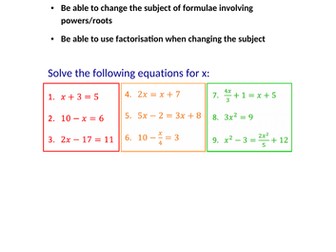 Rearranging formula Full lesson with student workbook for interview