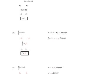 Solving linear equations (structured worksheet)