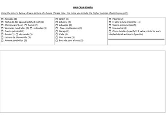 Worksheet on "la casa" suitable for Y7: draw a detailed picture of a house using certain criteria.