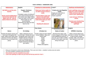YEAR 4 HOMEWORK GRID SPRING 2 ANCIENT EGYPT