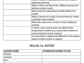 Investigation key words and tips for GCSE Science