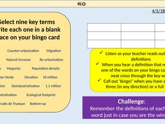 Changing Cities - key word bingo