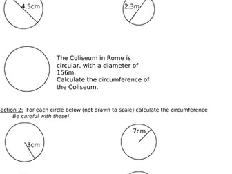 Circumference of a circle - worksheet