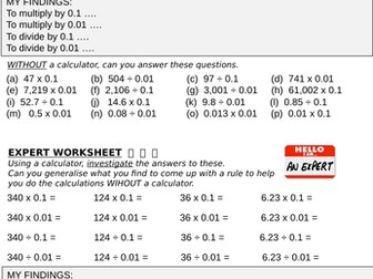 Multiplying and dividing by 0.1 and 0.01 - investigate and practice