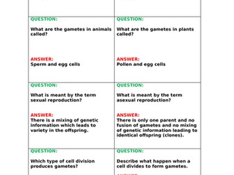 B6 Quiz Quiz Trade question cards (new spec inc. Biology only topics)