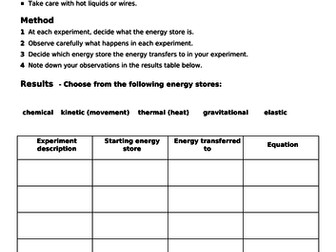 Energy Stores and transfers lesson - KS3 Activate