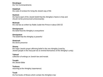 Assessment book and keywords Judaism New GCSE