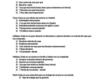 Sample Spanish Role-plays (translated from Edexcel Portuguese Sample Materials)