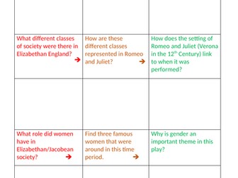 Romeo and Juliet Context revision tasks