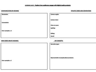 BTEC CREATIVE DIGITAL MEDIA UNIT 1 EXAM REVISION SHEET TEMPLATES