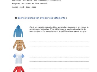 les vêtements, clothes  - worksheet (writing)