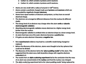 Physics Atomic Structure 4.4 Key Notes AQA GCSE