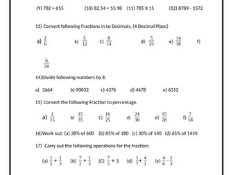 Mixed Worksheets - For SAT Primary Maths Arithmatic Test