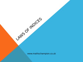Examples of the Laws of indices  and examples of simultaneous equations by elimination.
