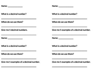 Simple decimals starter