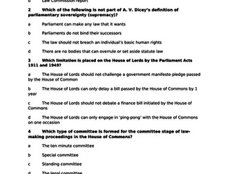Law - 10 multiple choice questions on Parliamentary Law Making and Statutory Interpretation