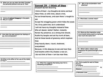 REVISION WORKSHEETS - LOVE AND RELATIONSHIP POETRY AQA