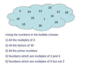 Factors, Multiples and Primes Starter