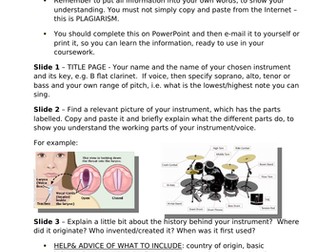 Cover worksheet or Homework task for GCSE Music students
