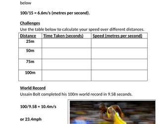 Sprinting and Speed Calculation Tasks
