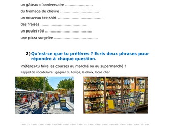 les magasins, shopping - worksheet (writing and speaking)
