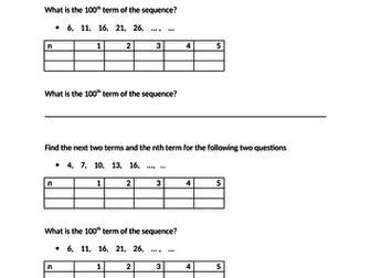 nth terms and sequences starter