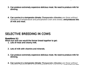 Selective breeding differentiated worksheets