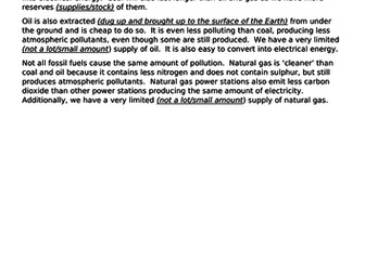 Non-renewable energy resources - full differentiated lesson with pp, activities & challenge qus.
