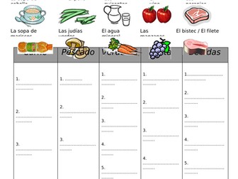 SPANISH FOOD and DRINK categories - worksheet