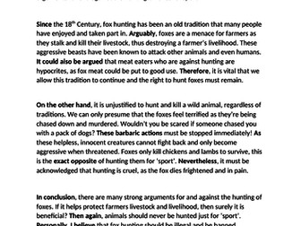 Fox Hunting - Balanced Argument  KS2