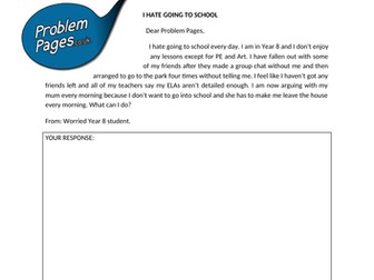 Detention work - Problem Pages creative writing short exercises