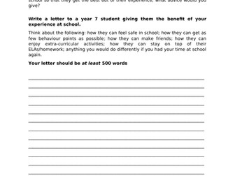 Detention / Exclusion work - letter to a younger student