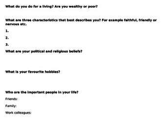 Character profiling task handout