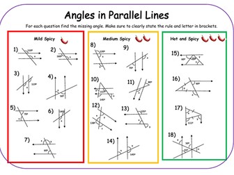 Angles in Parallel Lines Differentiated Worksheet