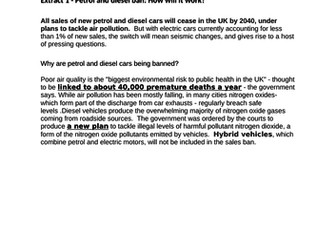 A Level Economics OCR new spec case study on Environmental Economics in style of Paper 3 themes