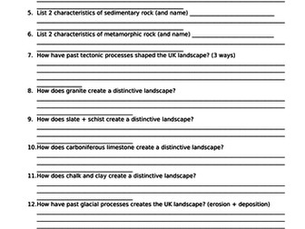 Edexcel B GCSE Geography 9-1 Topic 4 UK's Evolving Landscape Geology + Coast revision questions