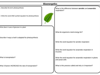 Biology - Bioenergetics AQA NEW syllabus (2018)