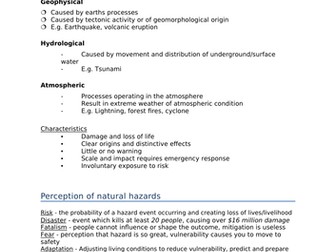 NEW A-level geography - HAZARDS, physical geography revision notes