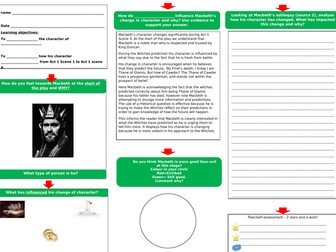 Macbeth learning mat A1 S1 to A1S4.