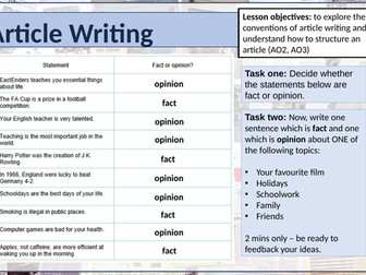 Year 9 Lessons - Writing to Argue and Persuade - Articles and Speeches