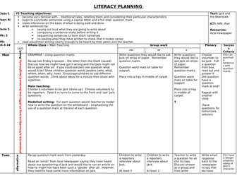 Year 1 Jack and the Beanstalk literacy planning - week 2