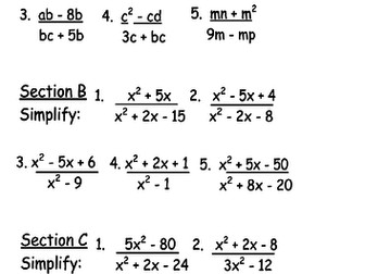 Simplifying agebraic fractions by factorisation