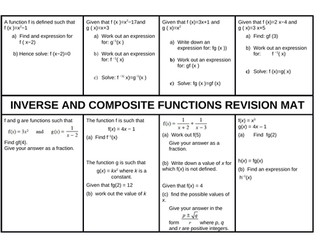 Inverse and composite functions revision mat
