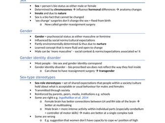Revision posters for AQA A Level Psychology - Gender