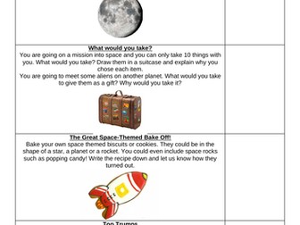 Space themed topic homework menu