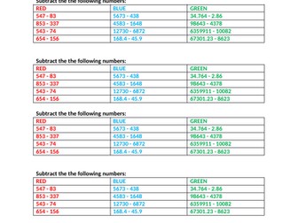 Differentiated addition and subtraction questions with word problems